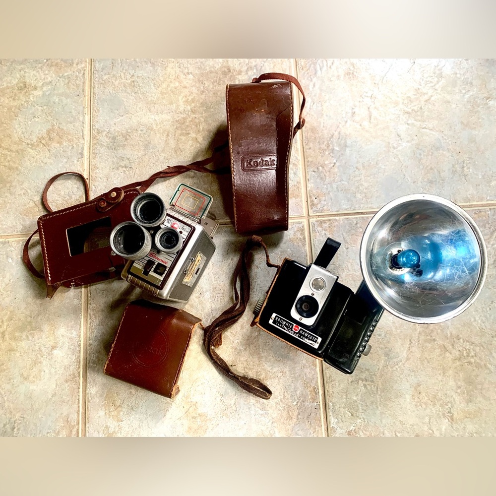 Vintage Kodak Brownie Hawkeye Flash Model Camera And Brownie Movie Camera